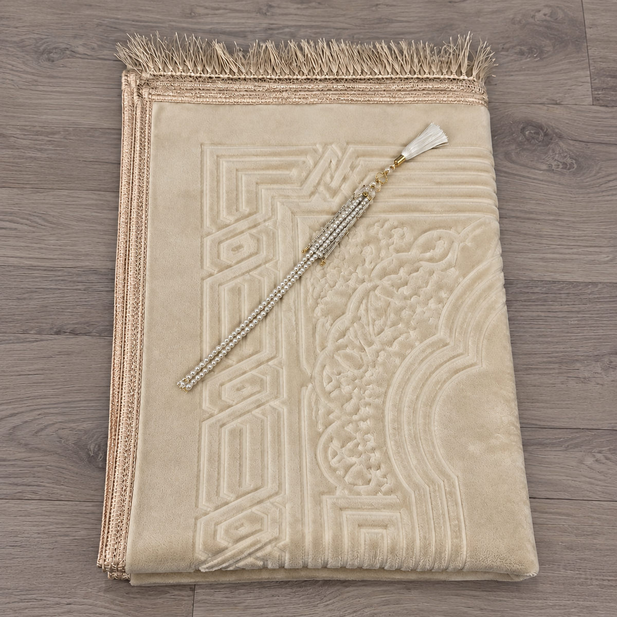 XL-Gebetsteppich Beige – ca. 80 x 120 cm (inkl. passendem Tesbih)
