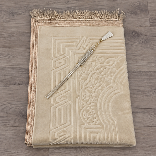 XL-Gebetsteppich Beige – ca. 80 x 120 cm (inkl. passendem Tesbih)