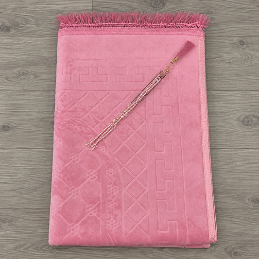 XL-Gebetsteppich Rosa – ca. 80 x 120 cm (inkl. passendem Tesbih)